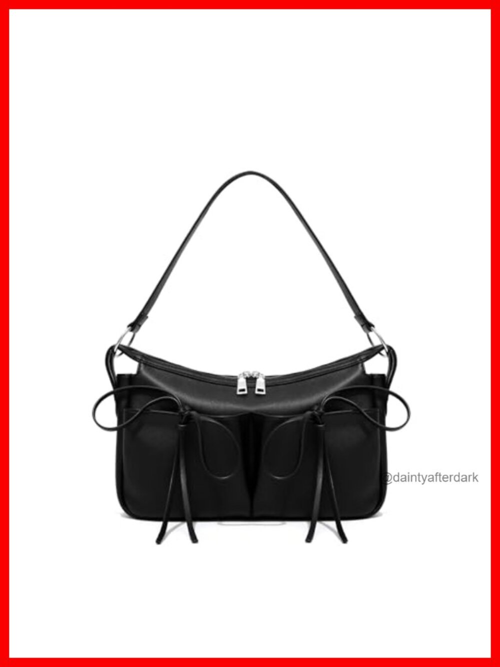 Leather Shoulder Bag Multi-Pocket Hobo Dual Zipper Adjustable Strap